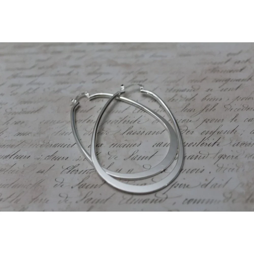 New Very Large Oval Hoop Earrings Sterling Silver 925 E80 - Picture 1 of 5